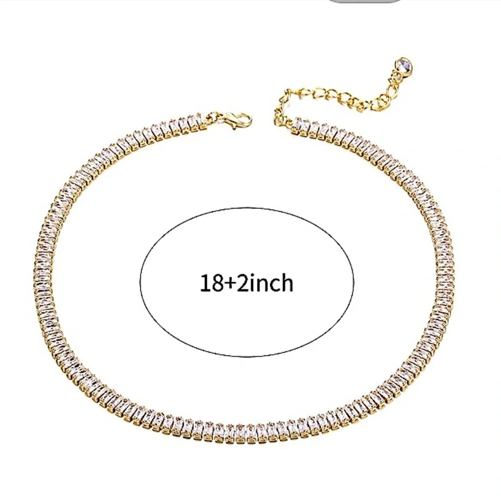 Baguette Crystal Gold Plated Zircon Diamond Necklace Bracelet Set - Picture 6 of 9